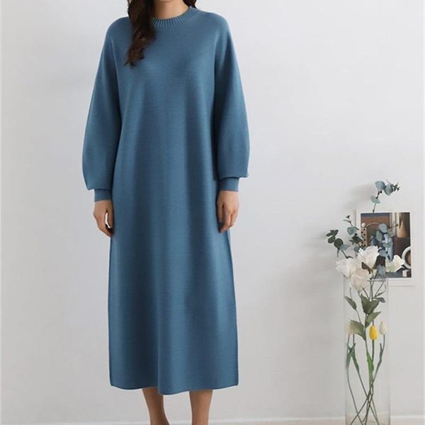 

casual dresses mazefeng 2021 autumn winter women mid-calf knitting straight sweaters female korean style elegant solid, Black;gray