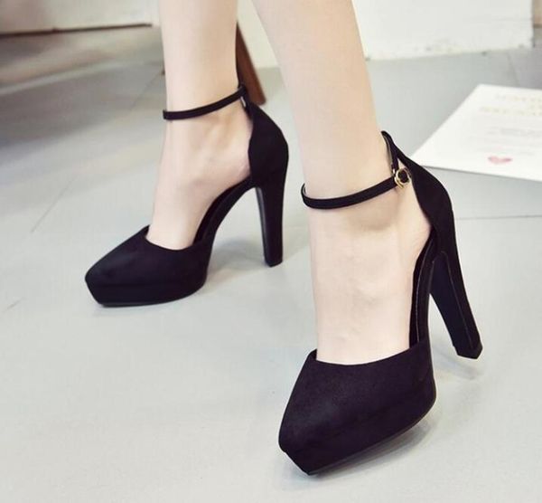 

dress shoes summer sandals female word buckle high heel thick waterproof platform wild ladies suede, Black