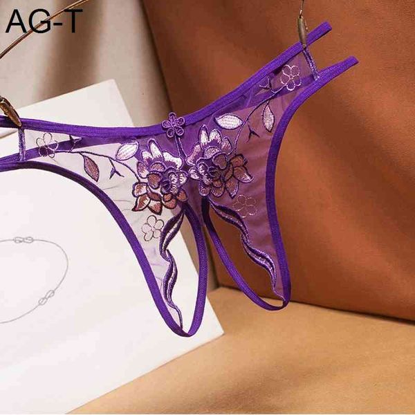

women's briefs french embroidery mesh hollow out thong low waist transparent t pants g-string, Black;pink