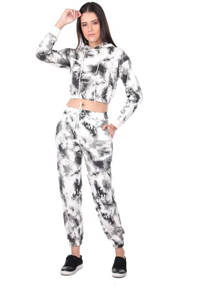 

women's two piece pants batik anthracite hooded bottom tracksuit set, White