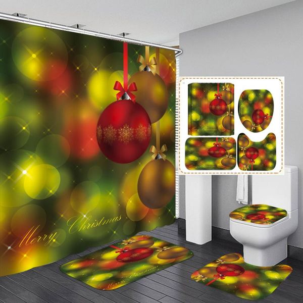 

modern christmas bell digital printed polyester shower curtain bathroom with hook waterproof 4-piece set curtains