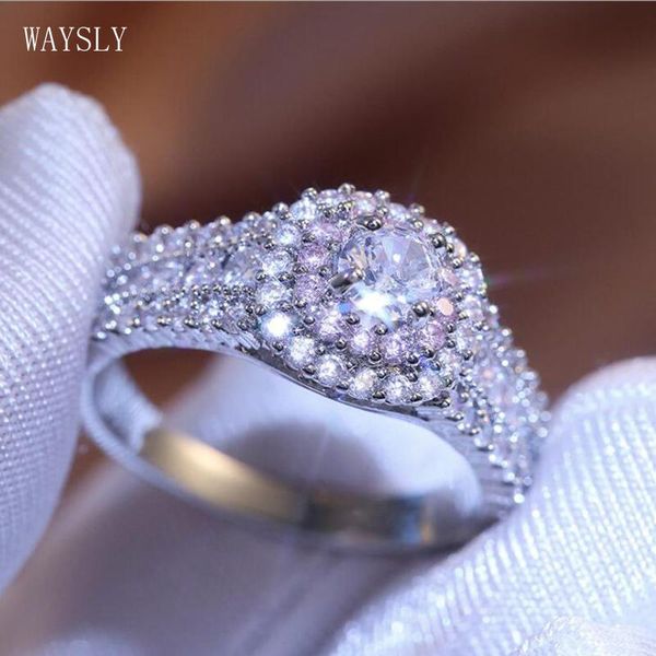 

wedding rings waysly for women dazzling middle paved cz stones silver plated cubic zirconia ring engagement bride jewelry, Slivery;golden