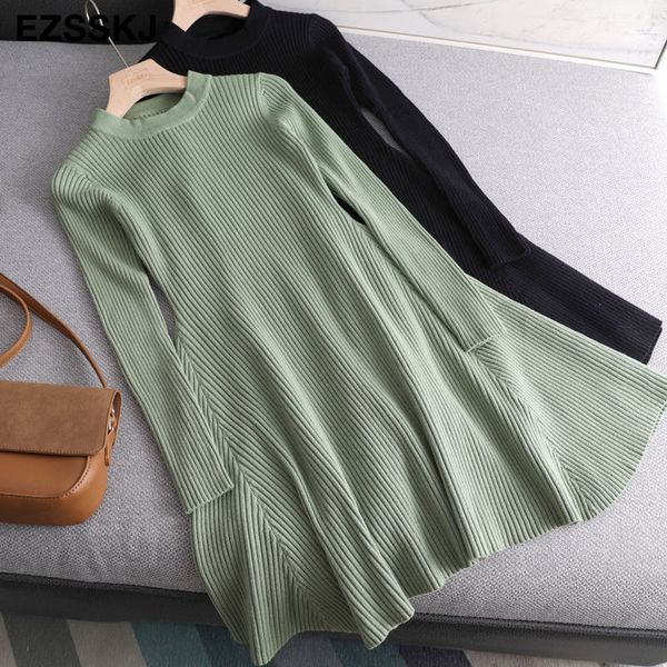 

20212021 basic autumn winter short aline thick sweater dress elegant knit dress women slim mini dress female chic knit sexy, Black;gray