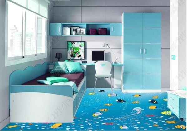

3d pvc wall stickers self-adhesive vinyl floor ocean world cartoon fish children's room custom p mural home decor in the living room wa
