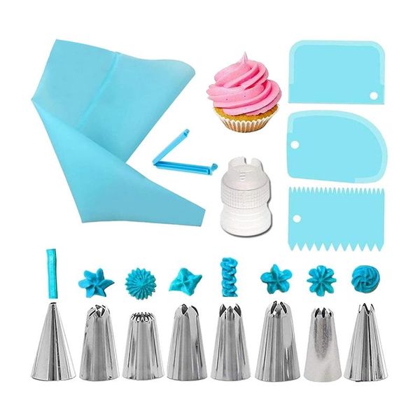 

baking & pastry tools 14pcs silicone bag tips kitchen diy icing cream reusable bags nozzle set cake decorating