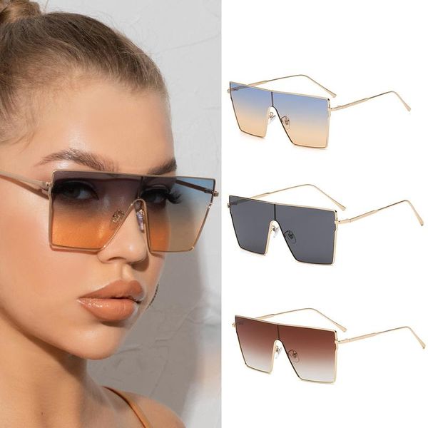 

outdoor eyewear fashion big frame square sunglasses female trendy one-piece metal male ins style gafas de sol siameses mujer