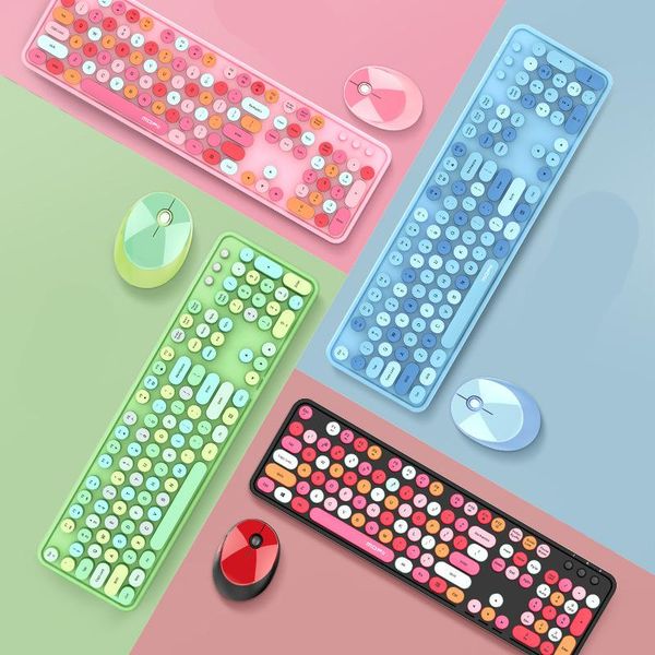 

keyboard mouse combos 2.4g usb wireless round combo office set professional girl lipstick color computer gaming