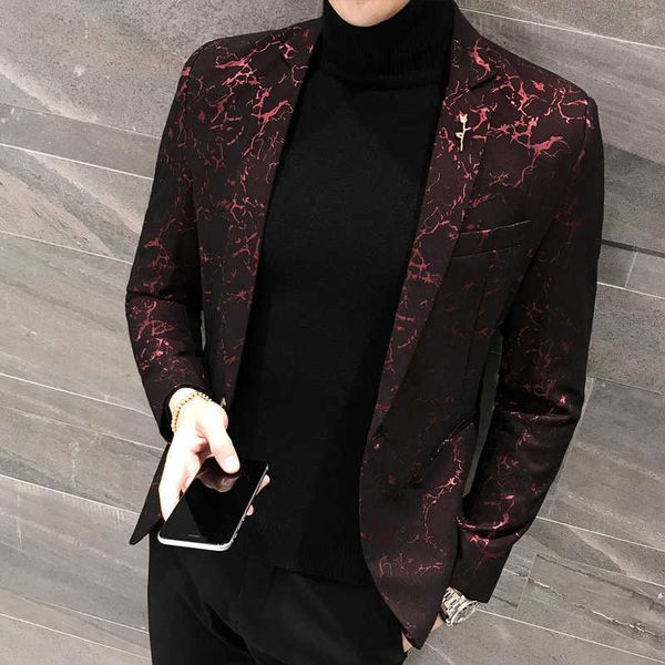 

brand men blazers suit jacket luxury print business casual blazer hombre slim fit male singer prom stage clothes plus size 5xl 210527, White;black