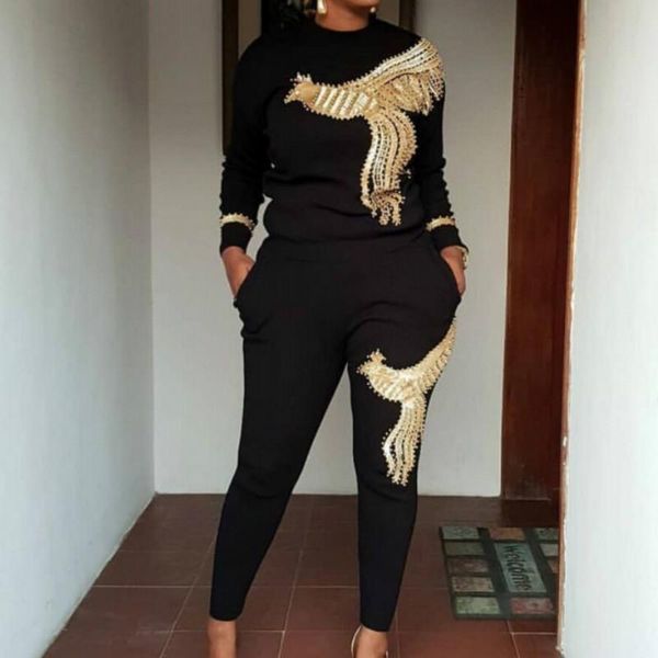 

ethnic clothing african sets for women 2021 long sleeve beading sequined elastic bazin baggy pants rock style dashiki famous suit lady, Red