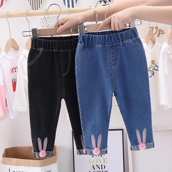

jeans baby girls sweet cartoon 2021 autumn princess denim pants kids infants and children, Blue