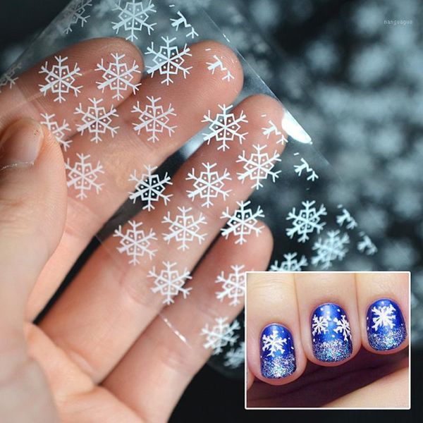 

4*120cm/roll christmas snowflake nail art stickers decals silver white snowflakes pattern mixed image decorations1, Black