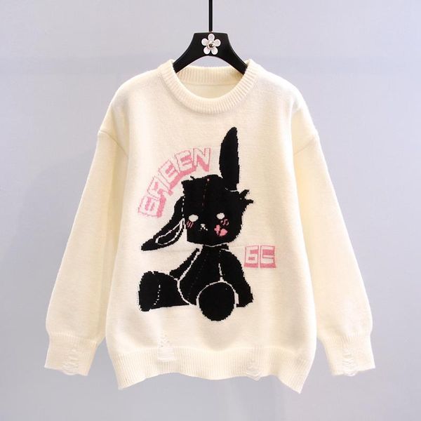 

women's sweaters korobov 2021 autumn winter women vintage streetwear cartoon knitted sueter mujer korean harajuku pullovers, White;black