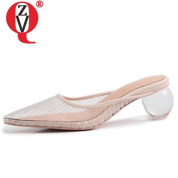 

slippers zvq hollow women's genuine leather summer 6.5cm high crystal heels muller shoes yellow white apricot woman slides, Black
