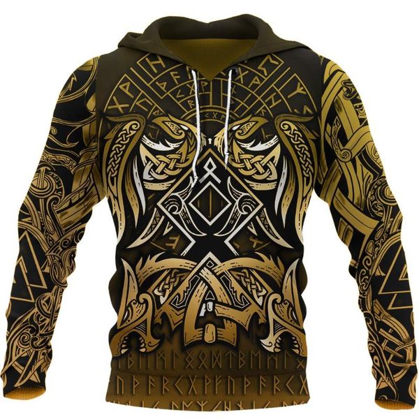 

men's hoodies & sweatshirts viking style othala and golden totem 3d print mens hoodie fashion harajuku casual zip m297, Black