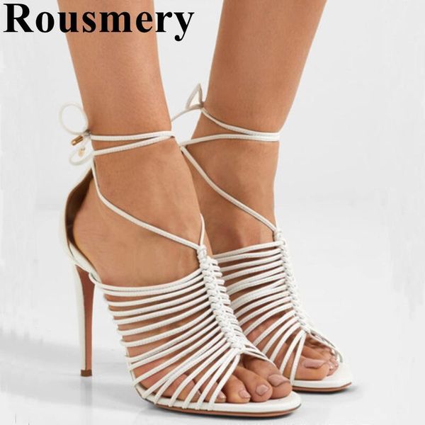 

sandals white narrow band cross-tied women shoes summer thin high heel and open toe fashion cover, Black