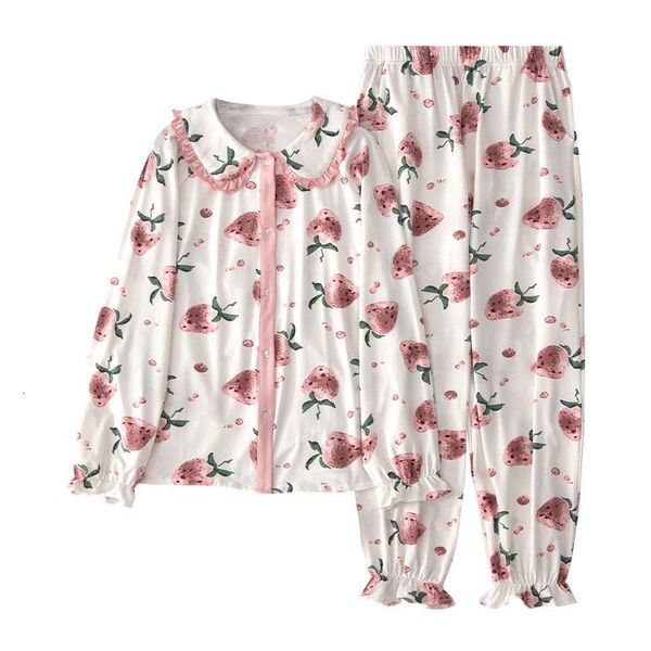 

women's sleepwear autumn & winter ladies cute sweet pajamas set cartoon peach printed girls pink turn-down collar homewear casual, Black;red