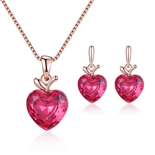 

bridal pink peach heart apple necklace earring jewelry set, Black