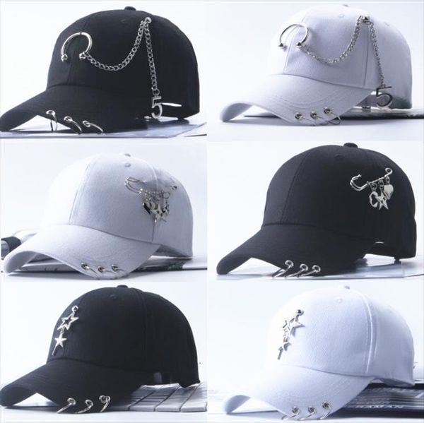 

bbs083 punk style baseball caps with metal pin women hip hop snapback hats casual cotton curved sun ring, Blue;gray