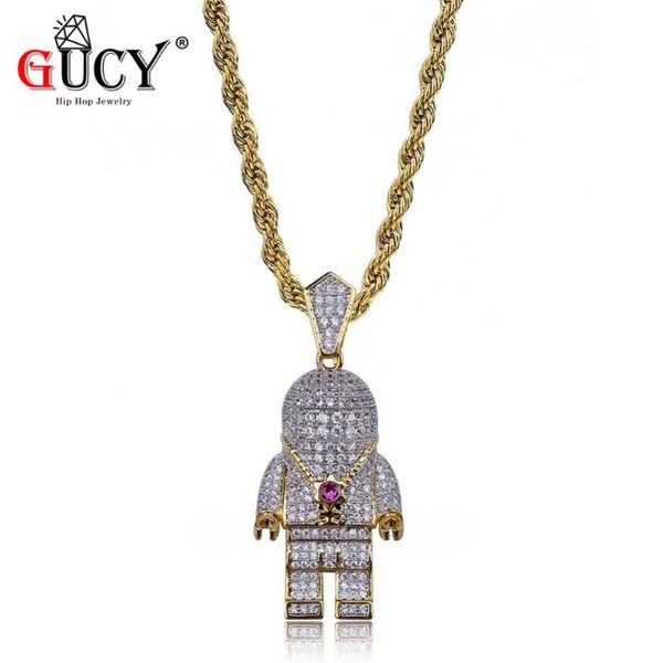 

pendant necklaces gucy hip hop necklace micro pave + cz stones alll iced out astronaut pendants for men women charm jewelry, Silver