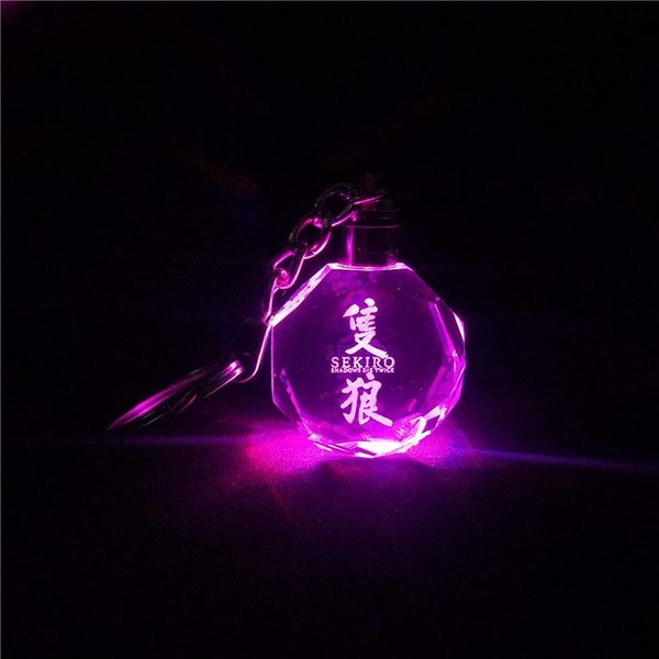

keychains sekiro crystal key chain laser engraved colorful led light ring glass keychain decoration accessories pendant gift, Silver