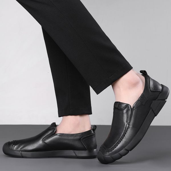 

dress shoes 2021 men casual genuine leather 's sneakers classic driving comfortable moccasins slip on flats male footwear loafers 8ev1, Black