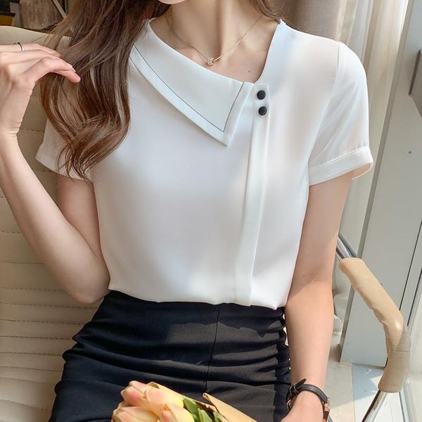 

women's blouses & shirts chiffon shirt solid color white slant collar