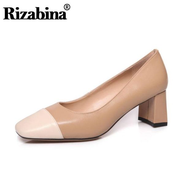 

dress shoes rizabina ladies' fashion pumps high-quality genuine leather women stylish color collision design footwear size 34-39, Black