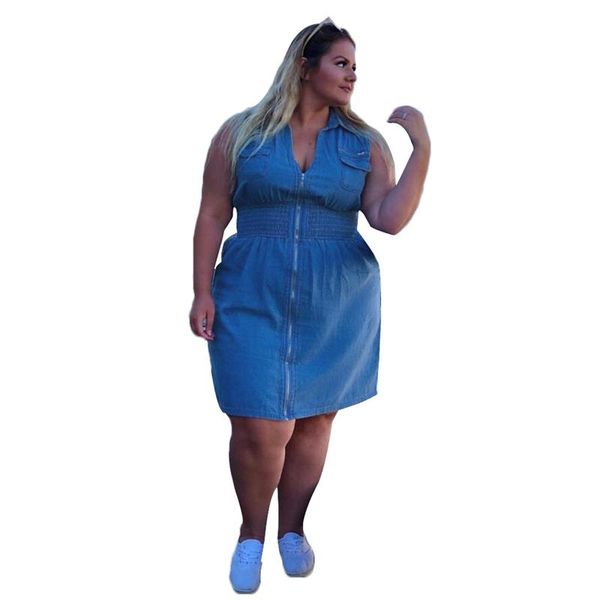 

plus size clothing for women summer jeans dress denim dresses zipper loose elastic waist casual wholesale drop, Black;gray