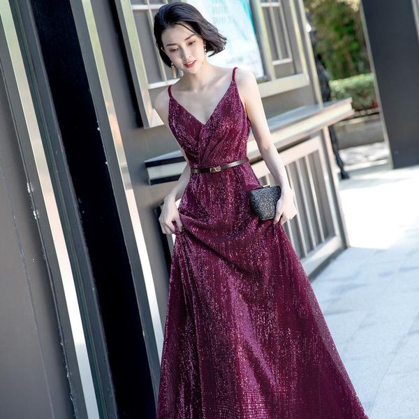 

women evening dress skirt 2021 elegant fashion long strap banquet dinner host dignified temperament ethnic clothing, Red