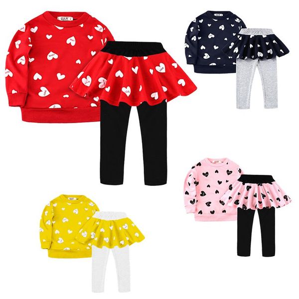 

clothing sets 2 3 4 5 6 years old girls cute cartoon cotton coat and pants little princess baby suits birthday gift kids clothes, White