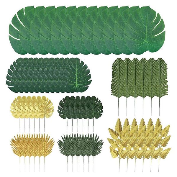 

60pcs artificial palm leaves faux monstera stems tropical plant for wedding theme party balloon arch decorative flowers & wreaths