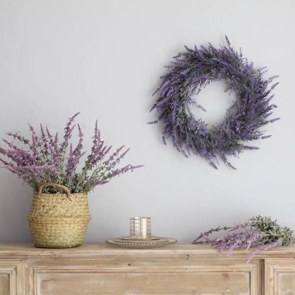 

decorative flowers & wreaths 1pc fake lavender hanging wreath garland for front door window bedroom wall christmas party wedding decoration