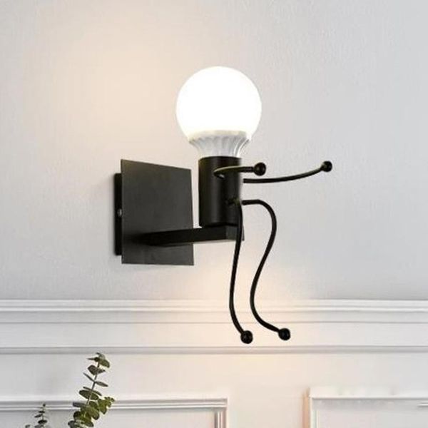 

lamp holders & bases modern cartoon doll wall light fixtures led creative mounted iron bedside sconce for kids baby room stair lighting