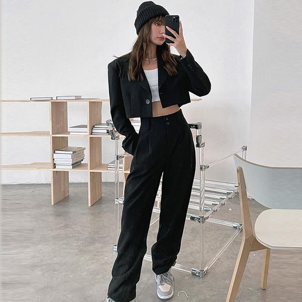 

women's two piece pants aossviao autumn sets korean fashion blazer suits women crop coat and pant long sleeve ensemble 2 pieces outfit, White