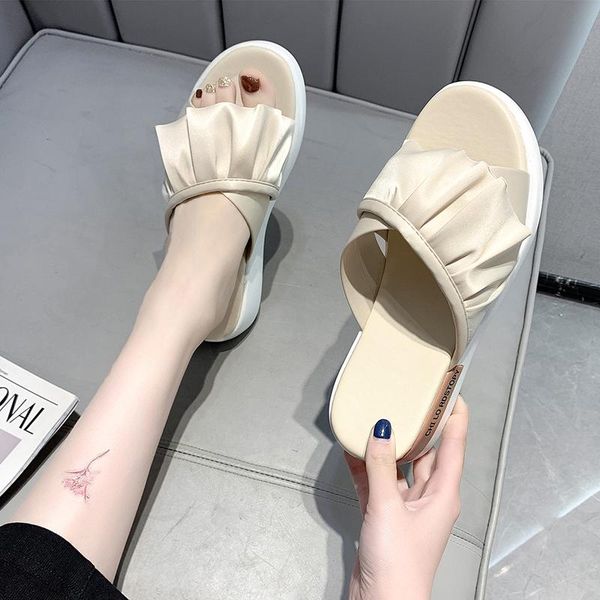 

shoes women slippers casual pantofle slides platform soft luxury 2021 flat rubber silk pu fashion ladies', Black