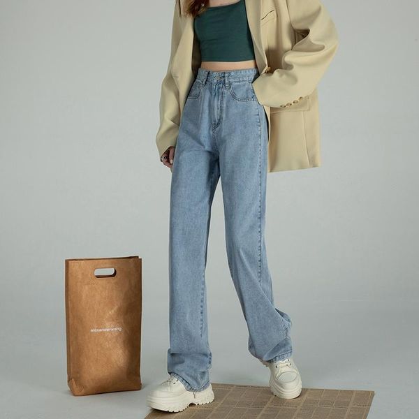 

women's jeans zhisilao straight wide leg women high waist plus size vintage boyfriend loose blue washes denim pants autumn 2021
