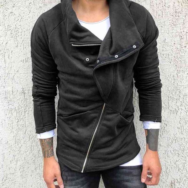 

autumn and winter 2020 men's solid color hooded sweater long sleeve cardigan casual slim down inclined placket men, Black