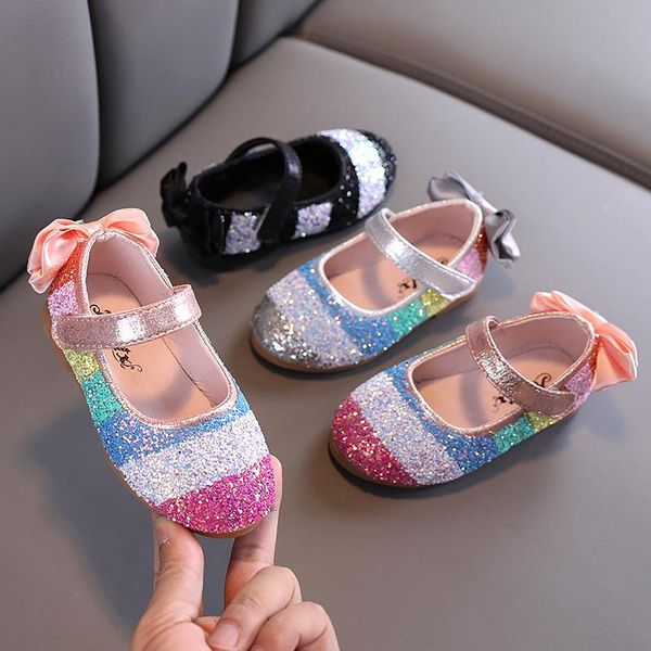 

autumn girls shoes bling mary janes striped glitter dance kids baby flats rainbow child fairy lady flat, Black;grey