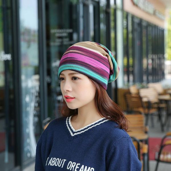 

beanie/skull caps arrival women's fashion accessories colorful striped scarf beanies autumn winter headdress hat skullies gorros, Blue;gray