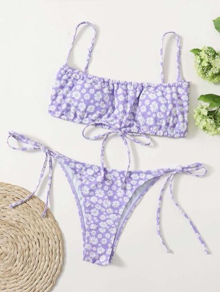 

purple daisy bikini women's swimsuit, White;black
