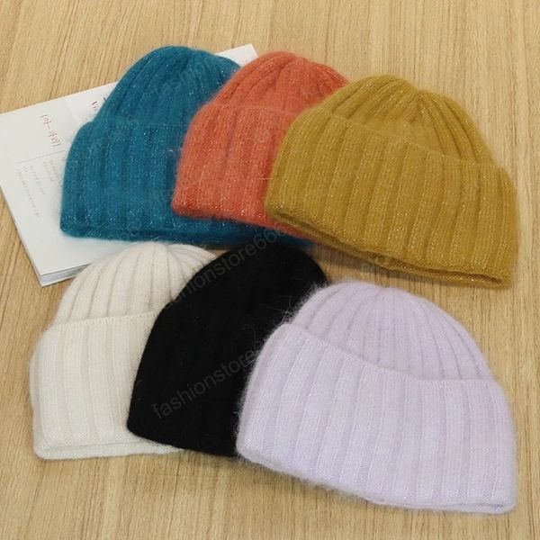 

women winter stripe hat fashion solid color real rabbit fur beanies knit bonnet acrylic autumn warm skullies cap, Blue;gray