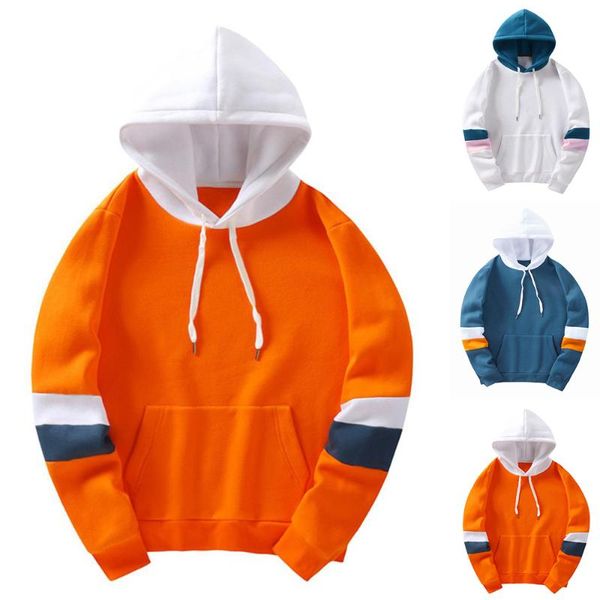 

men's hoodies & sweatshirts orange color block sports pullover hoodie hooded with pocket sweatshirt men casual autumn winter fashion m, Black