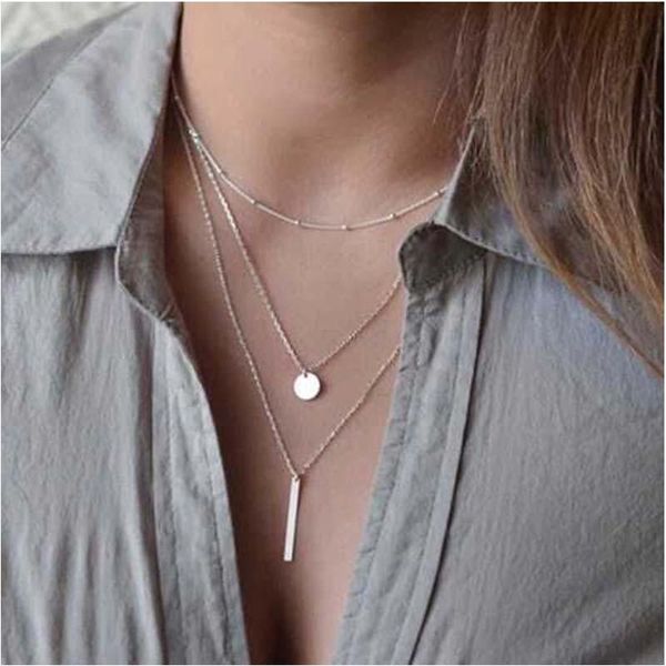 

pendant necklaces simple multilayer chain necklace jewelry girls long women silver color bohemia aesthetic choker collares kpop