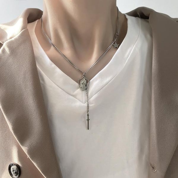 

titanium steel hollow cartoon girl portrait pendant necklaces for women silver color irregular coin star chokers necklace gifts