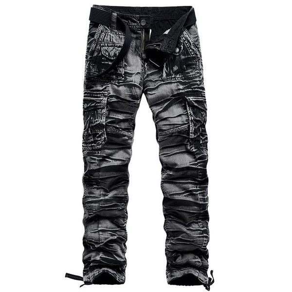 

men's pants 2021 mens camouflage trousers cotton straight outdoor large size loose overalls military uniform wear-resistant casual, Black