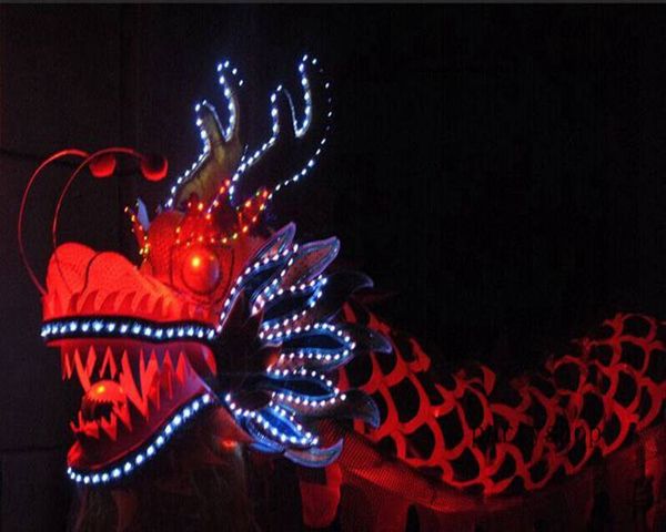 

led size 6# 7.9m 8 kids green folk silk dragon dance mascot costume china special culture holiday party christmas performance wedding new ye, Red;yellow