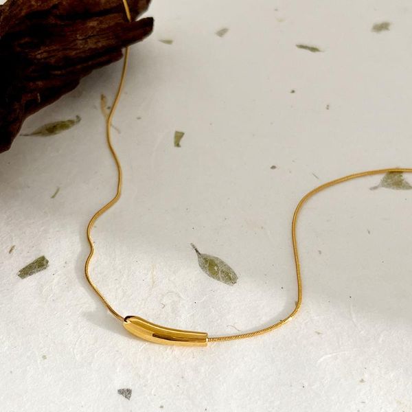 

pendant necklaces monlansher irregular geometric tube necklace gold color titanium steel snake chain minimalist jewelry, Silver