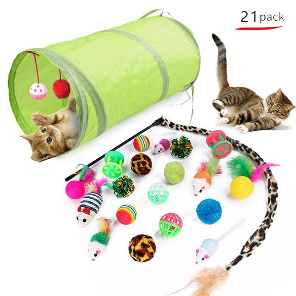 

cat toys 21pcs/set tunnel toy interactive collapsible pet kit funny bell feather mice dog indoor outdoor supplies