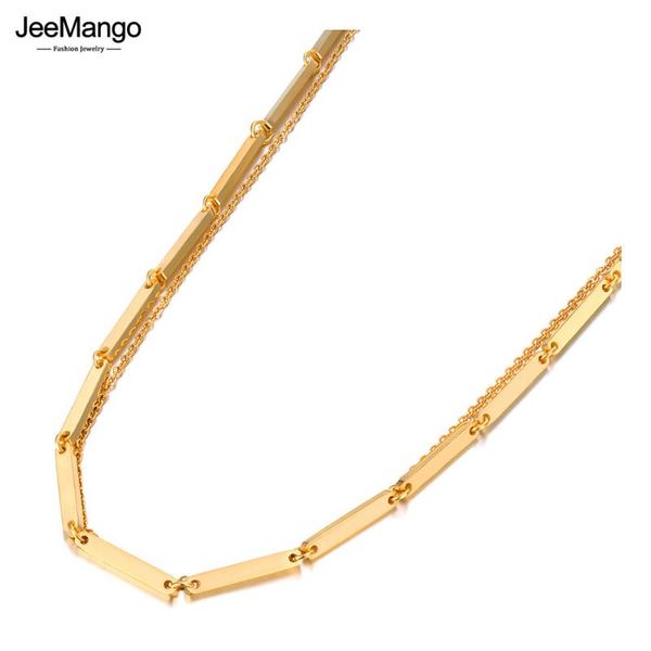 

chains jeemango goth 18k gold stainless steel double layer choker necklace fashion hiphop/rock link chain jewelry for women jn21199, Silver