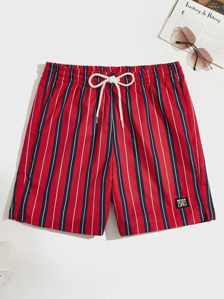 

men slogan & striped shorts i2cr#, Black
